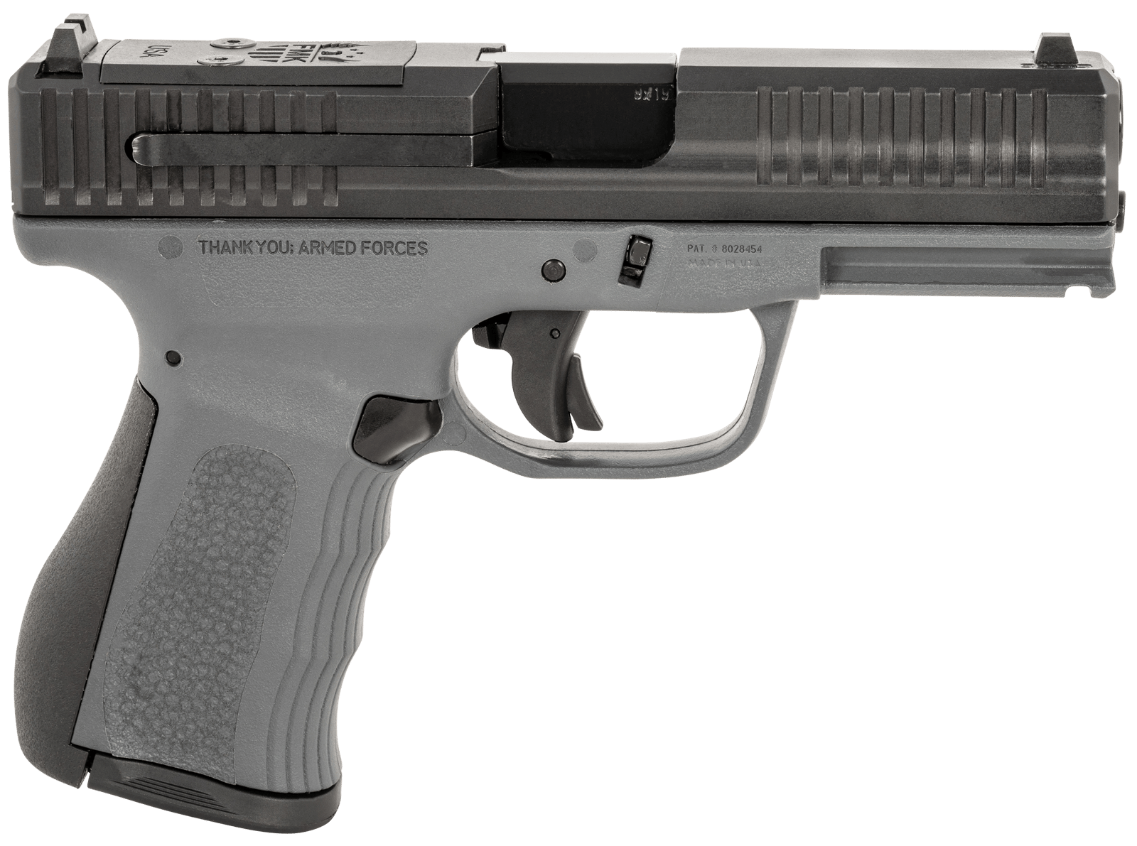 FMK FMKG49DG G3  9mm Luger 14+1 4" Stainless Steel Barrel, Black Optic Cut/Serrated Carbon Steel Slide, Dark Gray Polymer Frame w/Picatinny Rail, Black Backstrap Grip