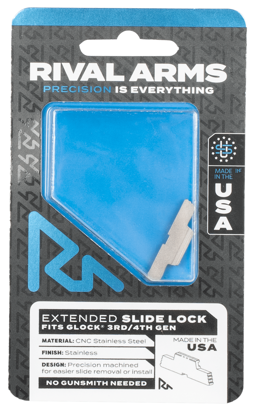 Rival Arms RA80G001D Slide Lock  Extended Stainless Steel for Glock Gen3-4