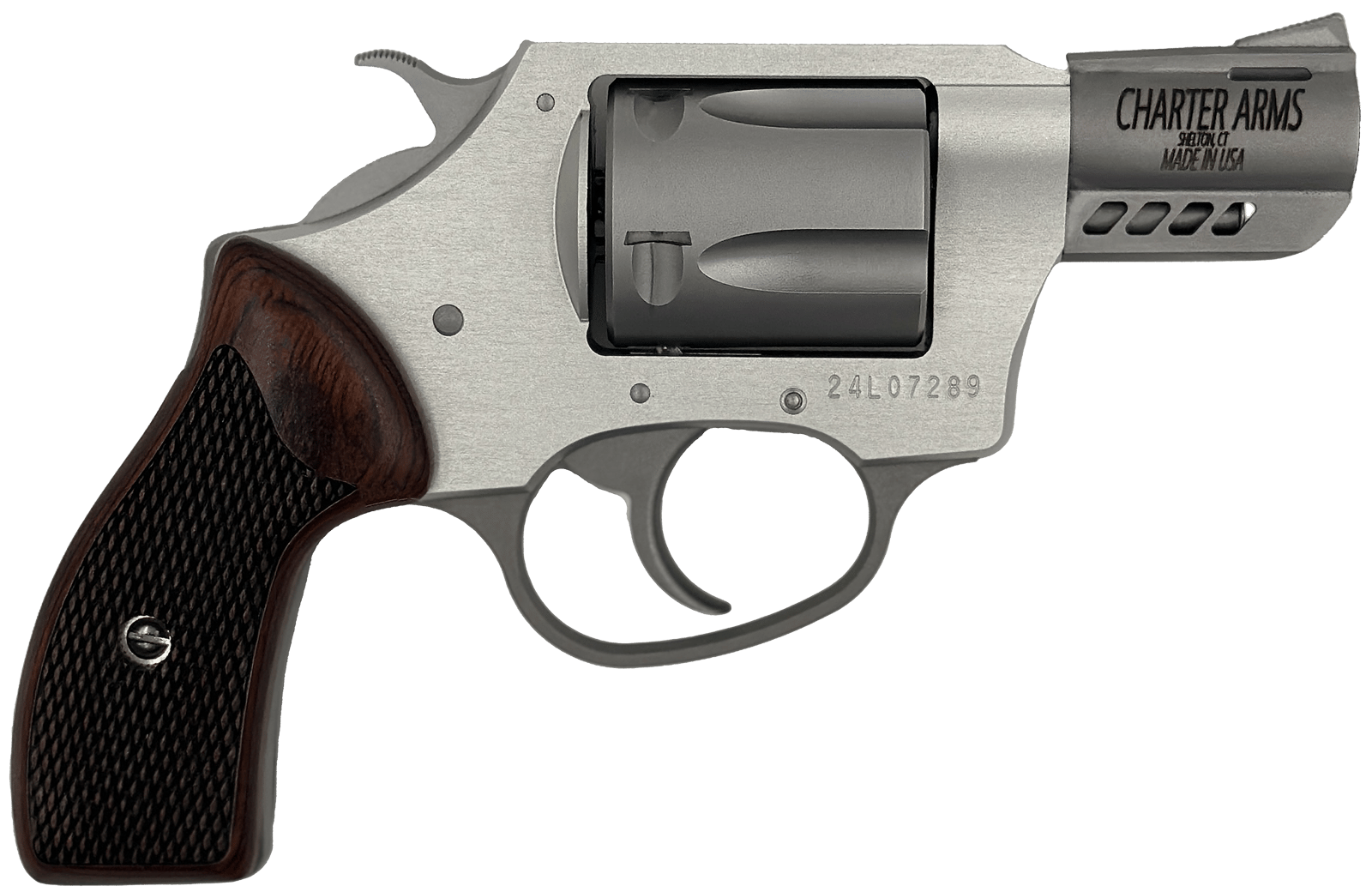 Charter Arms 53802 Coyote  Small 380 ACP 5 Shot 2" Ported Stainless Steel Barrel, Stainless Steel Cylinder, Anodized Aluminum Frame, Rosewood Checkered Grip, Exposed Hammer