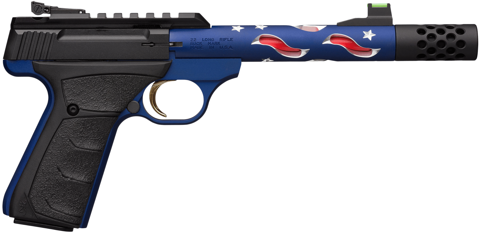 Browning 051572490 Buck Mark Plus SR 22 LR 5.87" Vision MB 10+1 Blue Anodized Matte Black Aluminum Slide Black Ultragrip FX Grip (Americana Themed)
