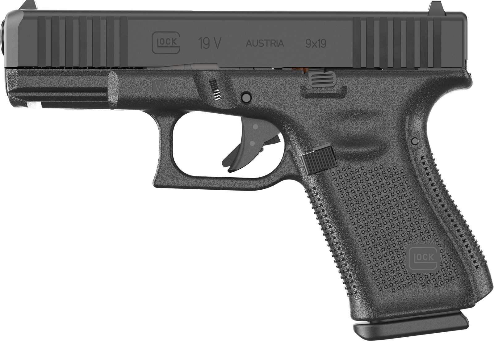 Glock PV1950201 G19 V Compact 9mm Luger 10+1 4.02" Black Barrel & Steel Serrated Slide, Black Polymer Frame w/Accessory Rail, Interchangeable Backstrap