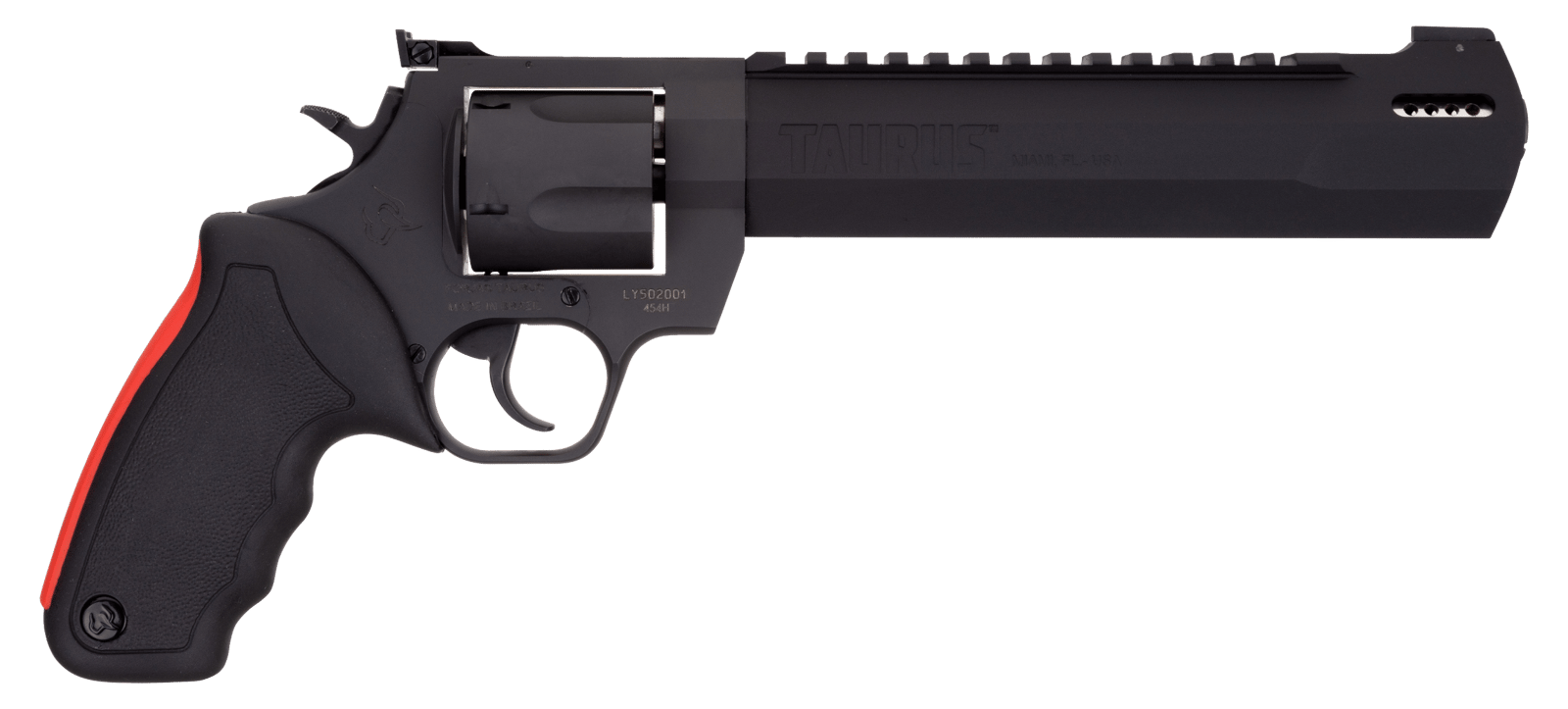 Taurus 2454081RH Raging Hunter  454 Casull 5rd 8.37" Matte Black Oxide Steel Black Rubber with Integrated Red Cushion Insert Grip