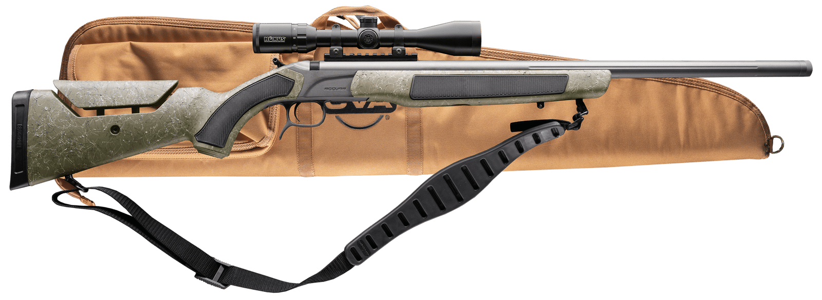 CVA PR3232NSCP Accura MR-X 45 Cal 26" Tungsten Cerakote Fluted Threaded Barrel, Drilled & Tapped Receiver, Adjustable Black/Gray Webbing Synthetic Stock, KonusPro 309x40mm IR w/BDC, Soft Rifle Case