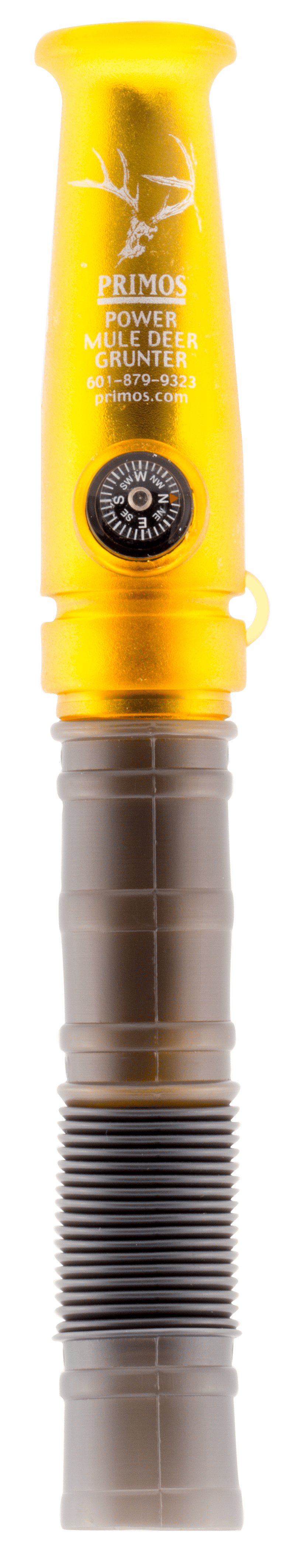 Primos 736 Power  Grunter Call Double Reed Mule Deer Sounds Attracts Blacktail/Mule Deer Features Built in Compass Black/Gold