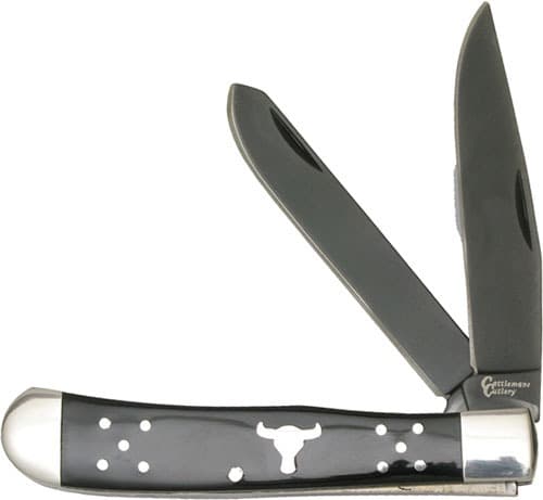 ABKT CATTLEMANS CUTLERY BLACK ANGUS TRAPPER 2-BLADE FOLDER