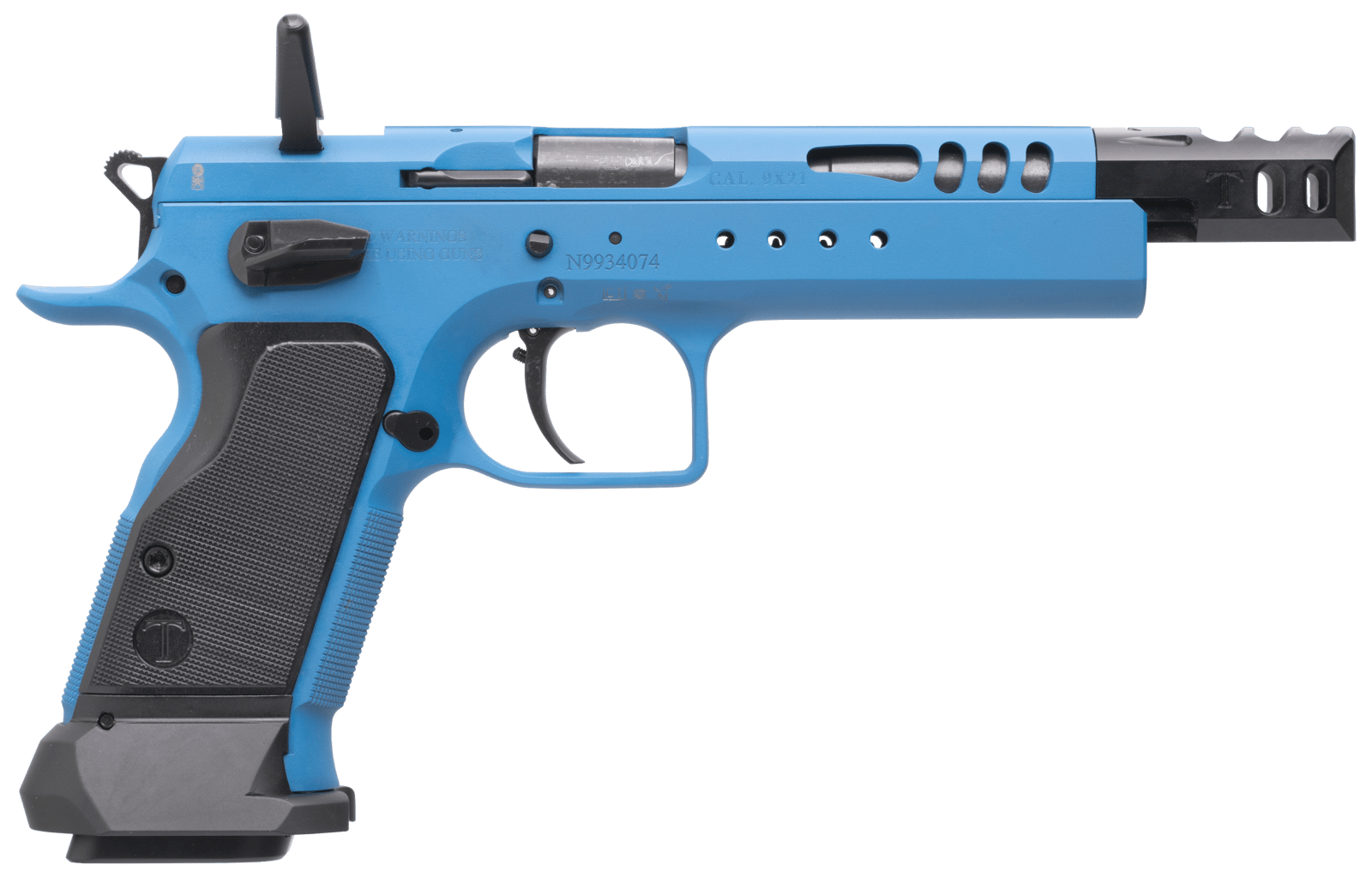 Tanfoglio IFG TFDOM9 Domina  9mm Luger Caliber with 5.20" Barrel, 17+1 or 19+1 Capacity, Overall Blue Finish Steel, Beavertail Frame, Ported Slide & Black Polymer Grip