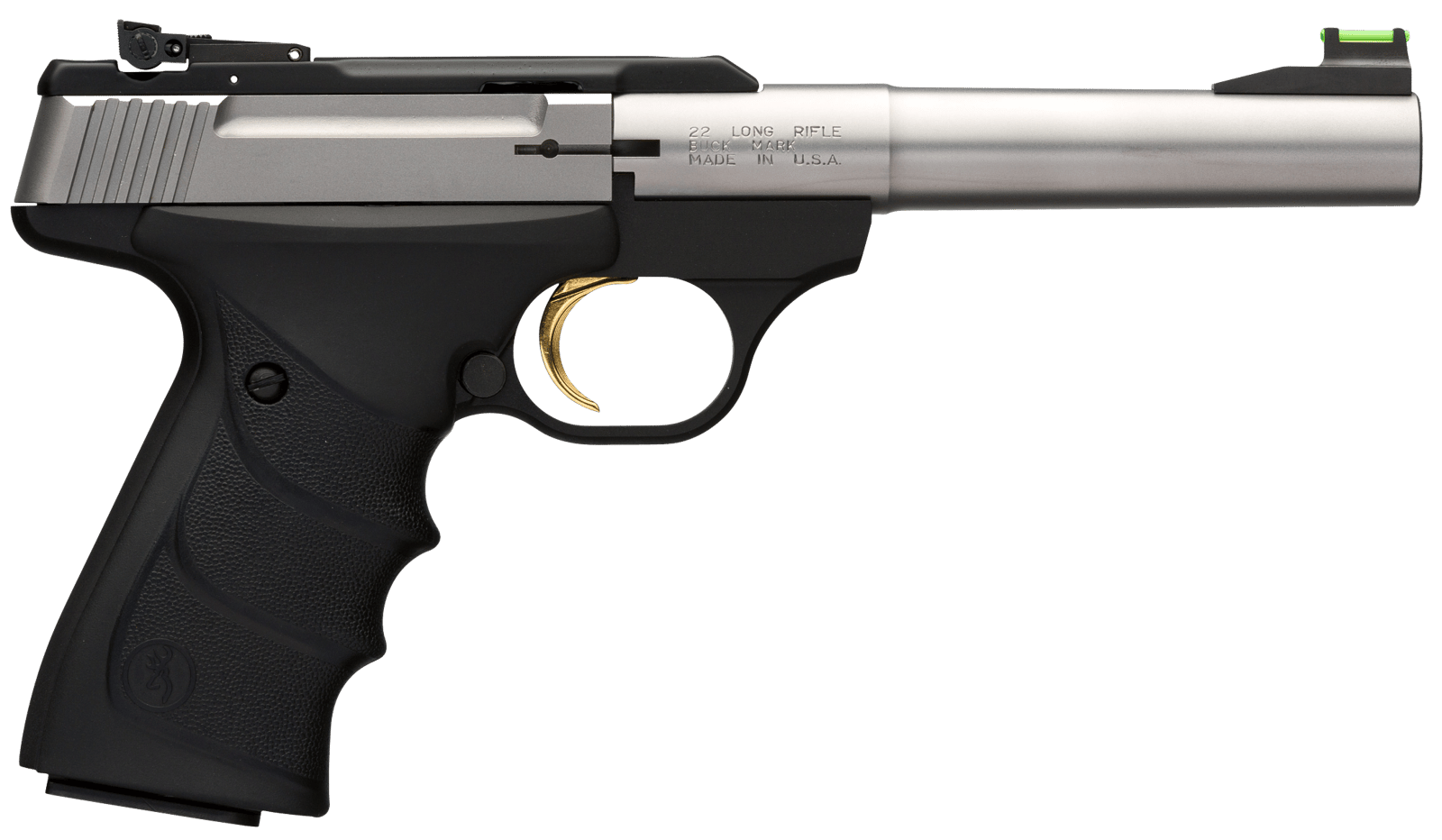 Browning 051442490 Buck Mark Camper *CA Compliant 22 LR 10+1 5.50" Taper Bull Barrel, Matte Stainless Serrated SS Slide & Aluminum Frame, Black Ultragrip RX Grips