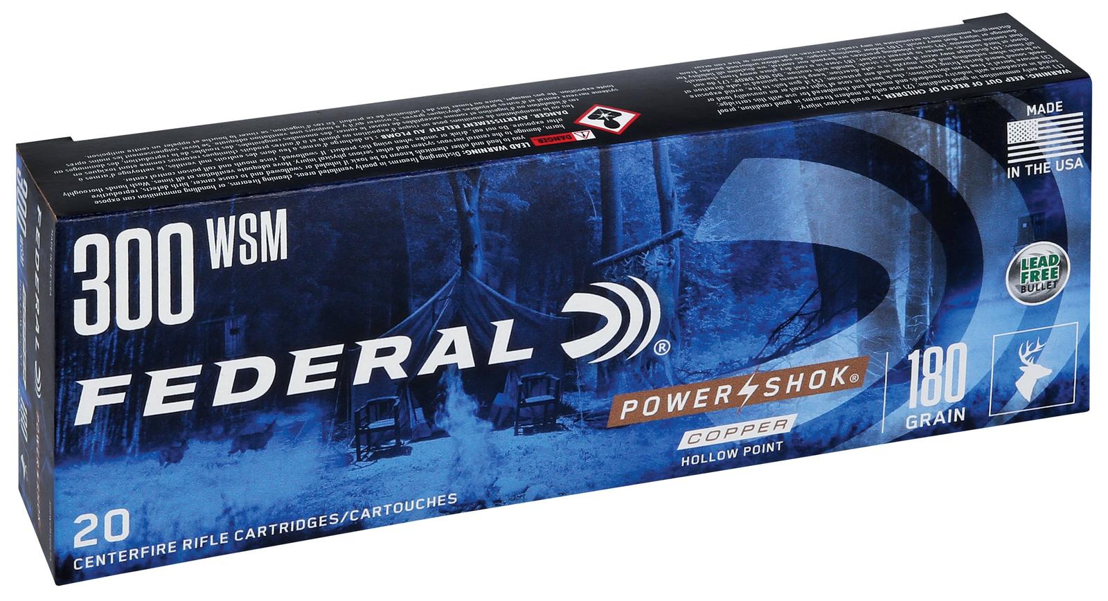 Federal 300WSM180LFA Power-Shok  300WSM 180gr Copper Hollow Point 20 Per Box/10 Case