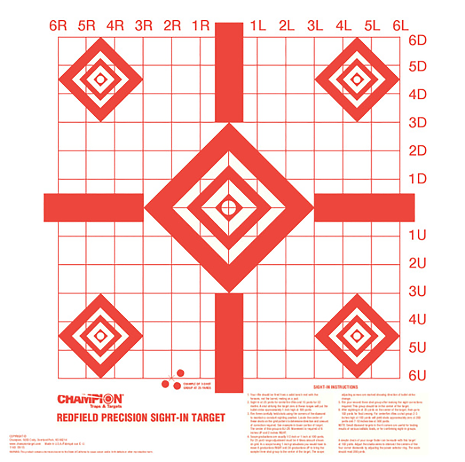 Champion Targets 47387 Redfield Sight-In Diamond Paper Pistol/Rifle 16" x 16" White/Red 100 Per Pkg