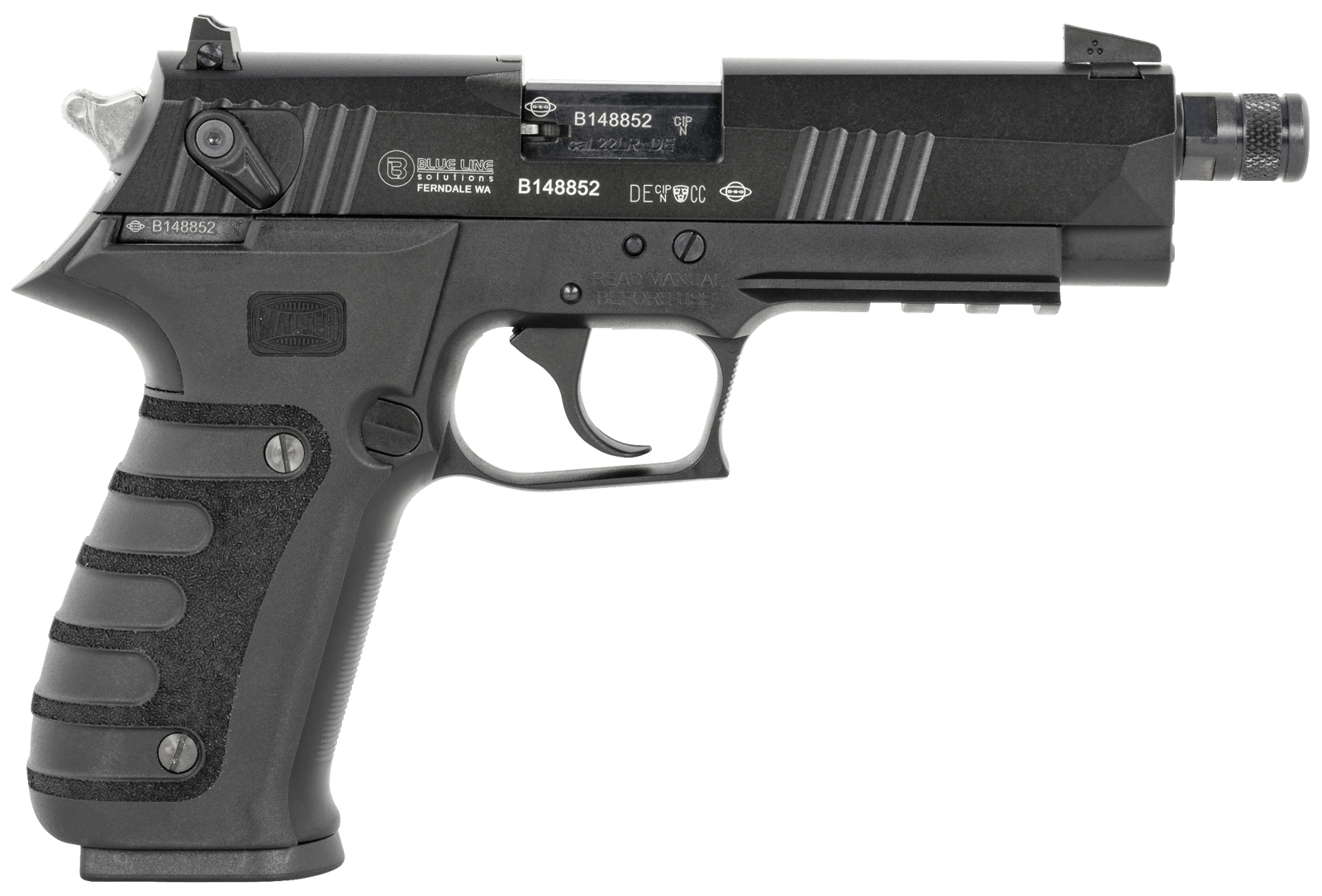 Mauser Rimfire 4010102 M20  22 LR 10+1 4.75" Black Steel Threaded Barrel, Black Serrated Slide, Black Aluminum Frame w/Picatinny Rail, Ambidextrous