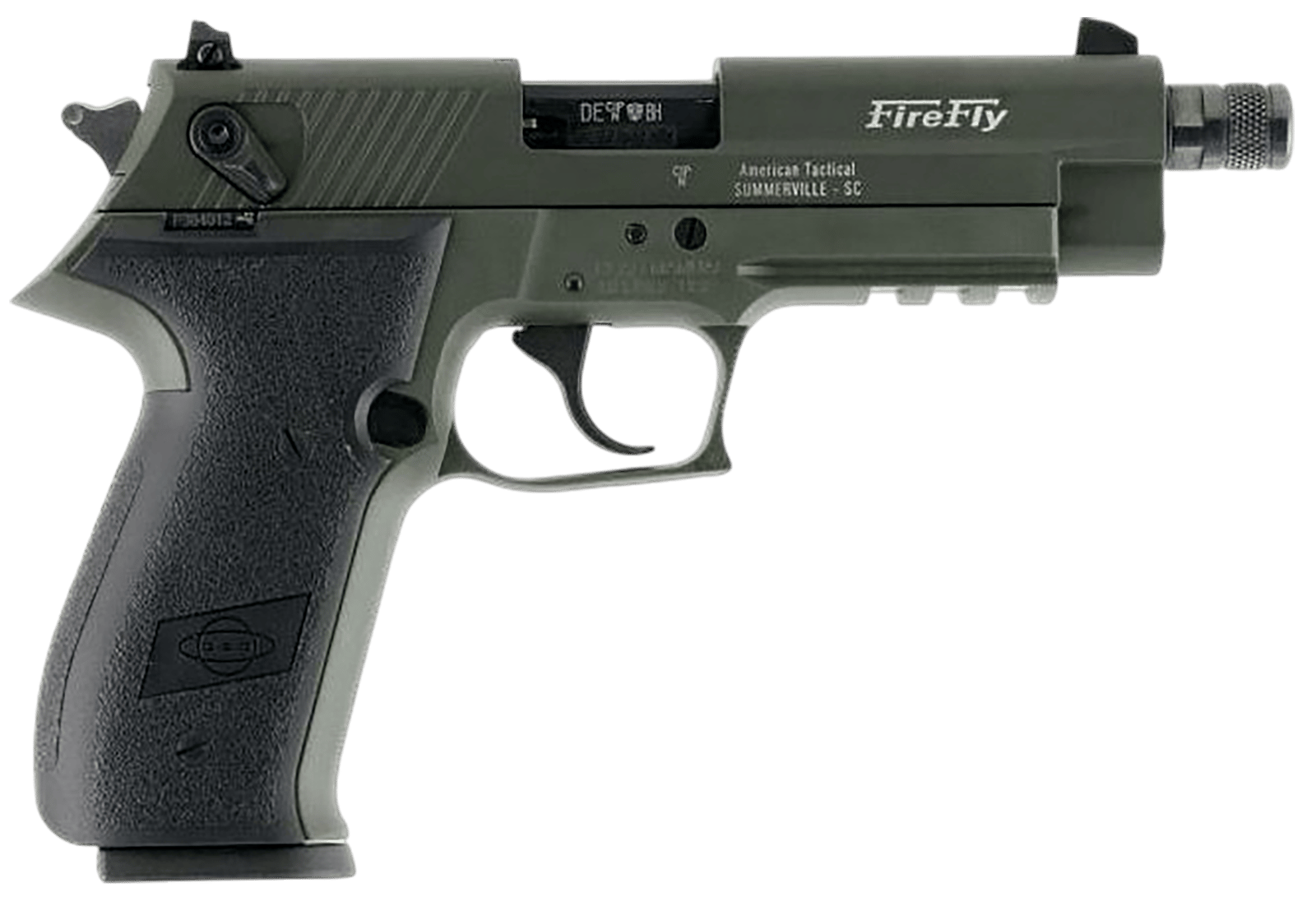 GSG GERG2213TFFGA FireFly  22 LR 13+1 4.90" Black Threaded Barrel, Green Aluminum Serrated Slide, Green Aluminum Frame w/Picatinny Rail, Textured Grip