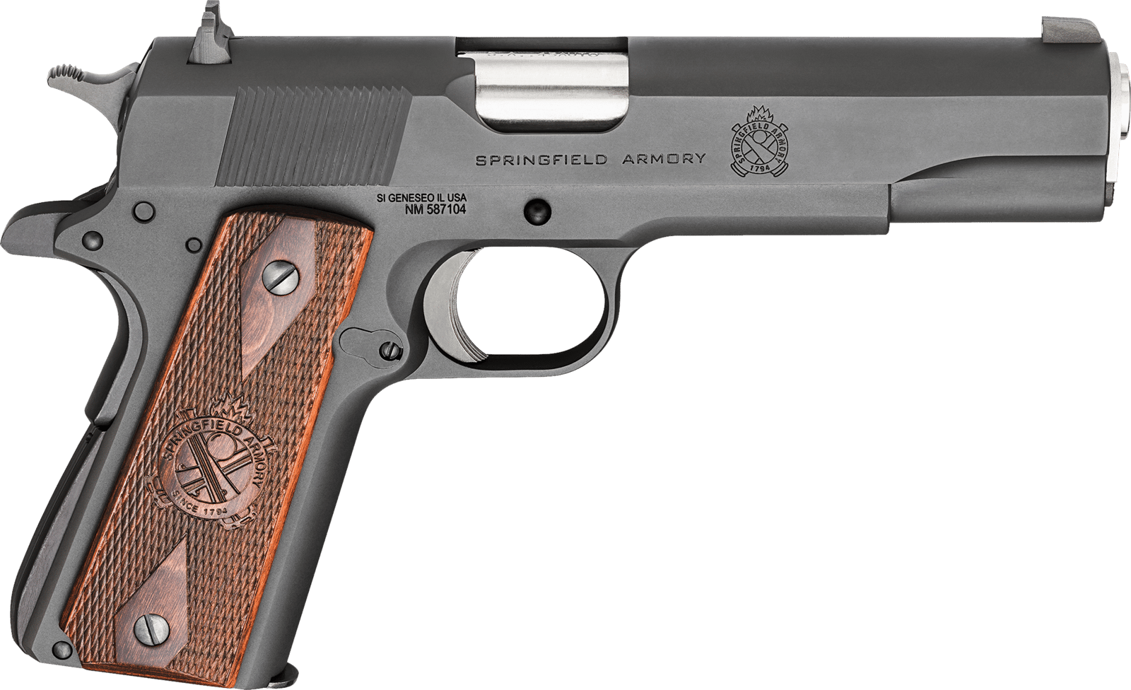 Springfield Armory PB9108LCA 1911 Mil-Spec *CA Compliant 45 ACP 5" 7+1 Black Parkerized Frame Black Parkerized Carbon Steel with Rear Serrations Slide Crossed Cannon Cocobolo Grip
