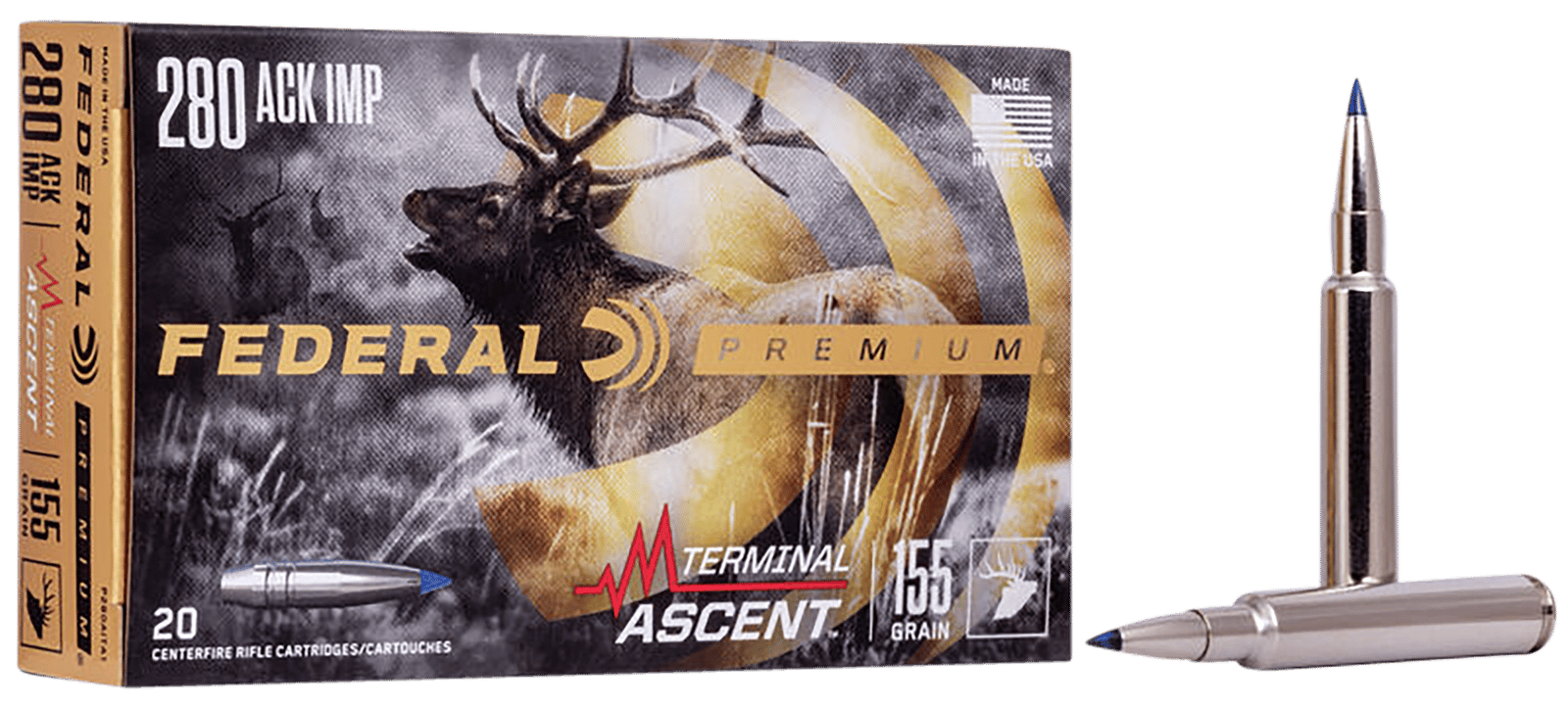 Federal P280A1TA1 Premium Terminal Ascent 280Ackley Improved 155gr 20 Per Box/10 Case