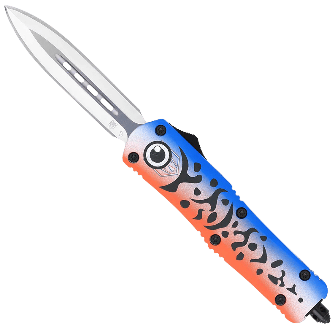 CobraTec Knives MFLBLUFS3DAGNS FS-3 Blue Lure Medium 3" OTF Dagger Plain Satin D2 Steel Blade, 4.50" Blue Fishing Lure Aluminum Cerakoted Handle