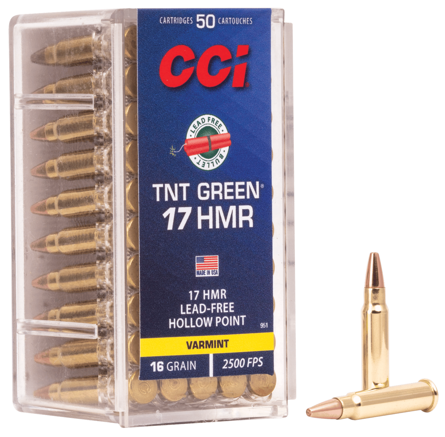 CCI 951 TNT Green  17HMR 16gr Speer TNT Green Hollow Point 50 Per Box/40 Case