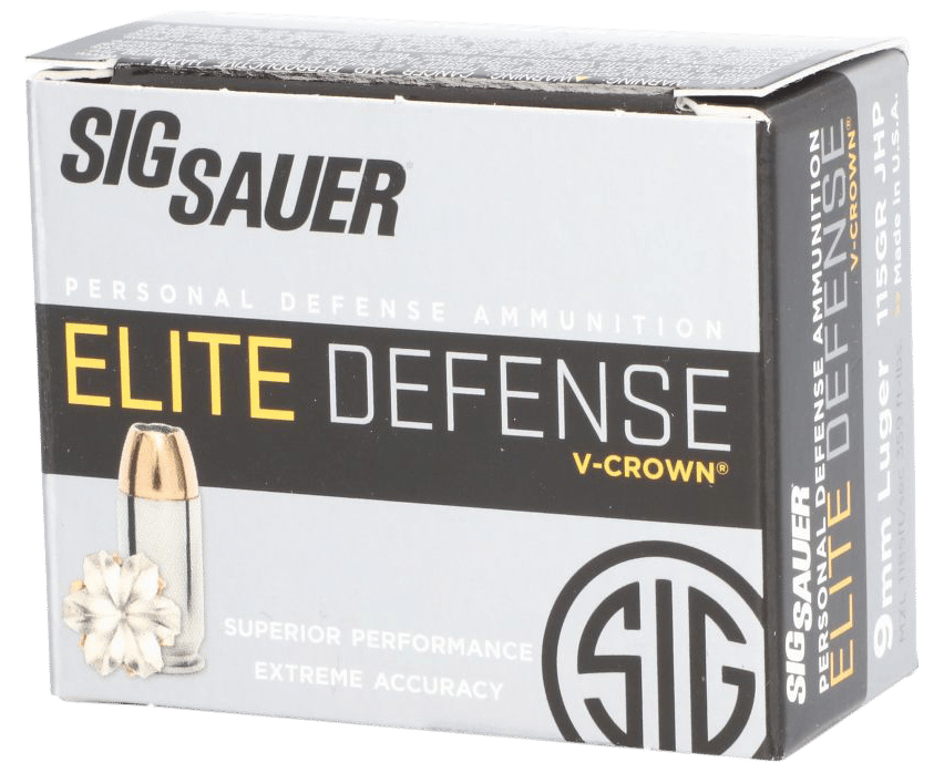 Sig Sauer E9MMA120 Elite Performance  9mmLuger 115gr V-Crown Jacketed Hollow Point 20 Per Box/10 Case