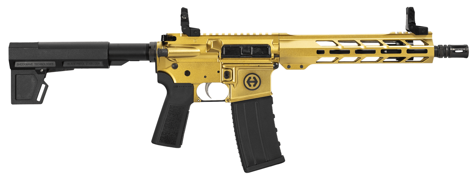 Hi-Point HP15P-300BLKGOLD HP 15P 300 Blackout 30+1 10.50" Black Threaded Barrel, Gold Aluminum Receiver w/Picatinny Rail, M-LOK Handguard, Blade Black Polymer Brace, Black B5 P Type 23 Grip