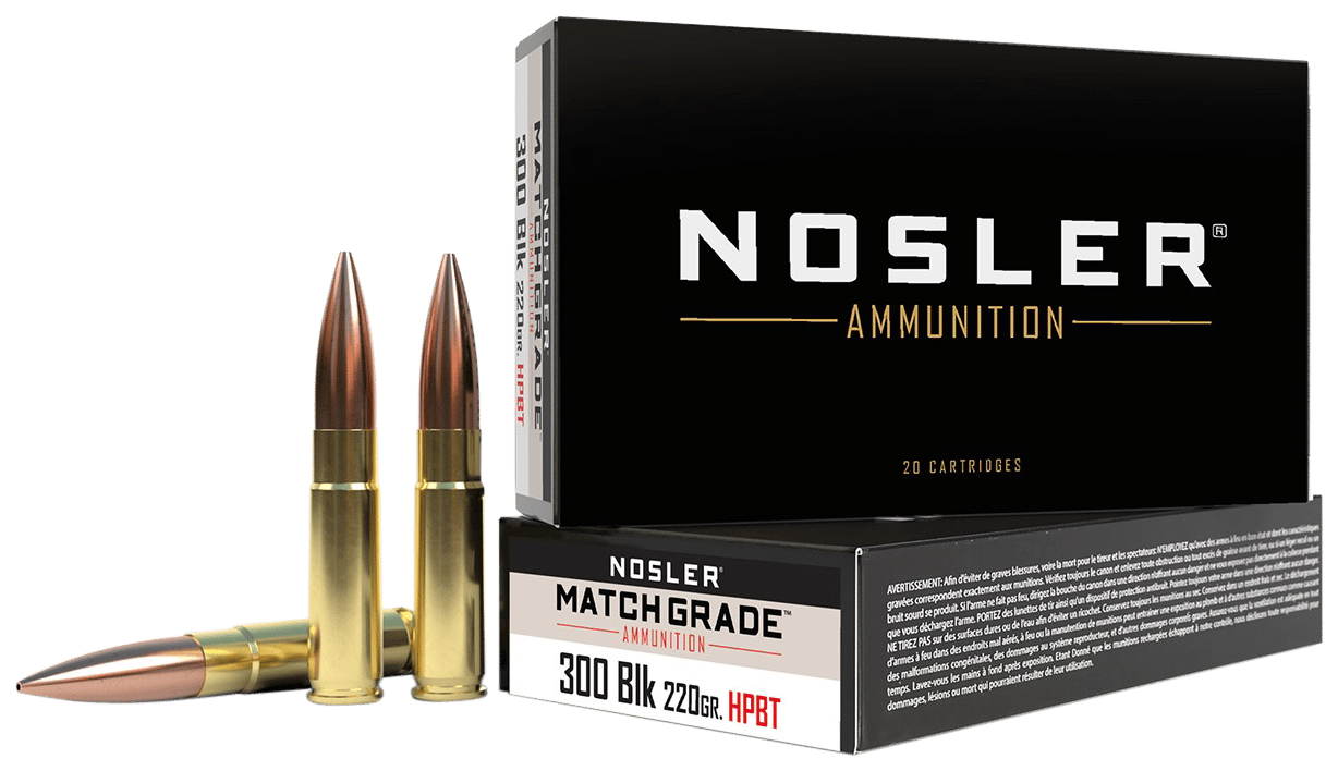 Nosler 51275 Match Grade  300Blackout 220gr Custom Competition Hollow Point Boat Tail 20 Per Box/20 Case