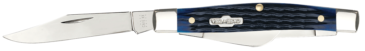 Case 02806 Stockman  Medium 2.42"/1.58"/1.57" Folding Clip/Sheepsfoot/Pen Plain Mirror Polished Tru-Sharp SS Blade/Rogers Corn Cob Jigged Blue Bone Handle