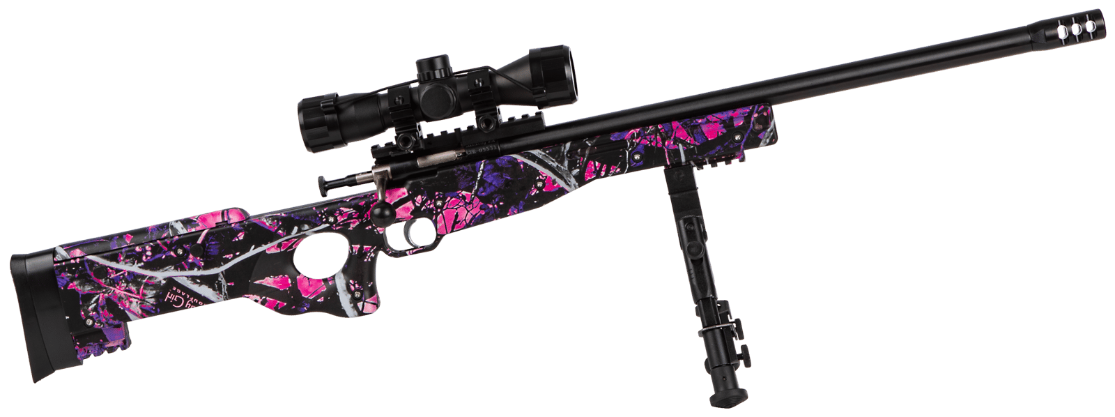 Crickett KSA2148 Precision Package Youth 22 LR 1rd 16.12" Threaded Bull Barrel w/Muzzle Brake, Adjustable Cheek Comb Muddy Girl Synthetic Stock, 10 3/8"-11 1/8" LOP, Integrated Buttstock & Forend Cric