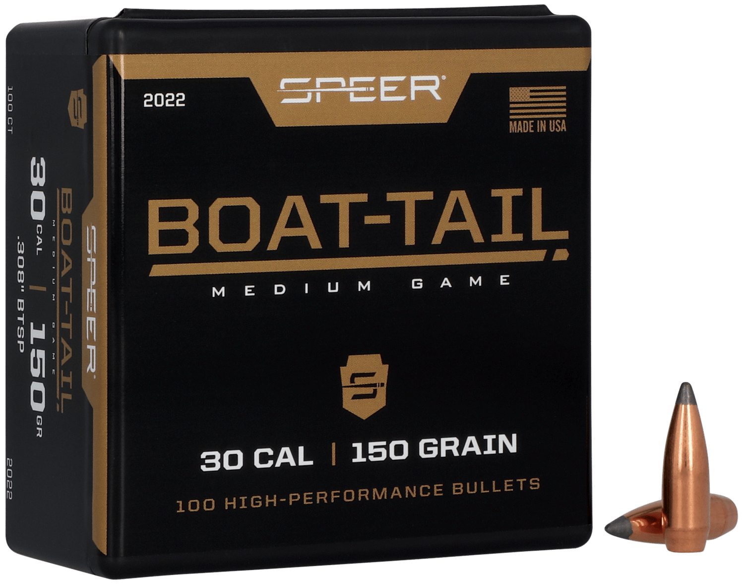 Speer 2022 Boat-Tail  30Cal 150gr Jacketed Soft Point Boat Tail 100 Per Box/5 Case