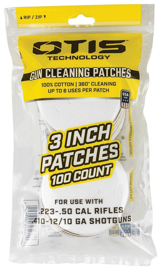 Otis FG919100 All Caliber Cleaning Patches Multi-Caliber 3" Cotton 100 Per Pkg