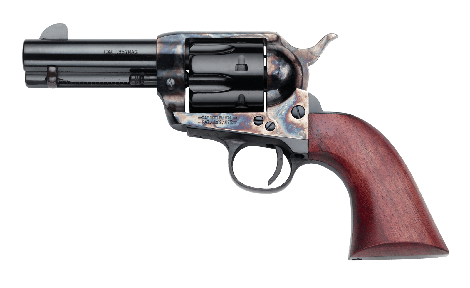 Pietta HF357CHS312NM 1873 Great Western II Posse 357 Mag 6rd 3.50" Blued Steel Barrel & Cylinder, Color Case Hardened Steel Frame, Walnut Grip, Exposed Hammer