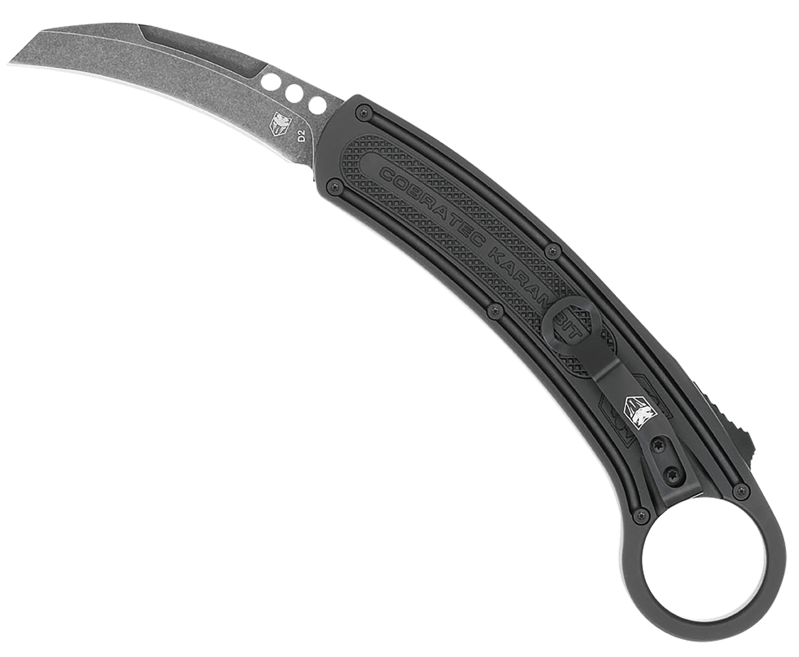CobraTec Knives CTBKRH Karambit  2.75" Folding Plain Stonewashed D2 Steel Blade, 5.88" Black Anodized w/Finger Ring Aluminum Handle