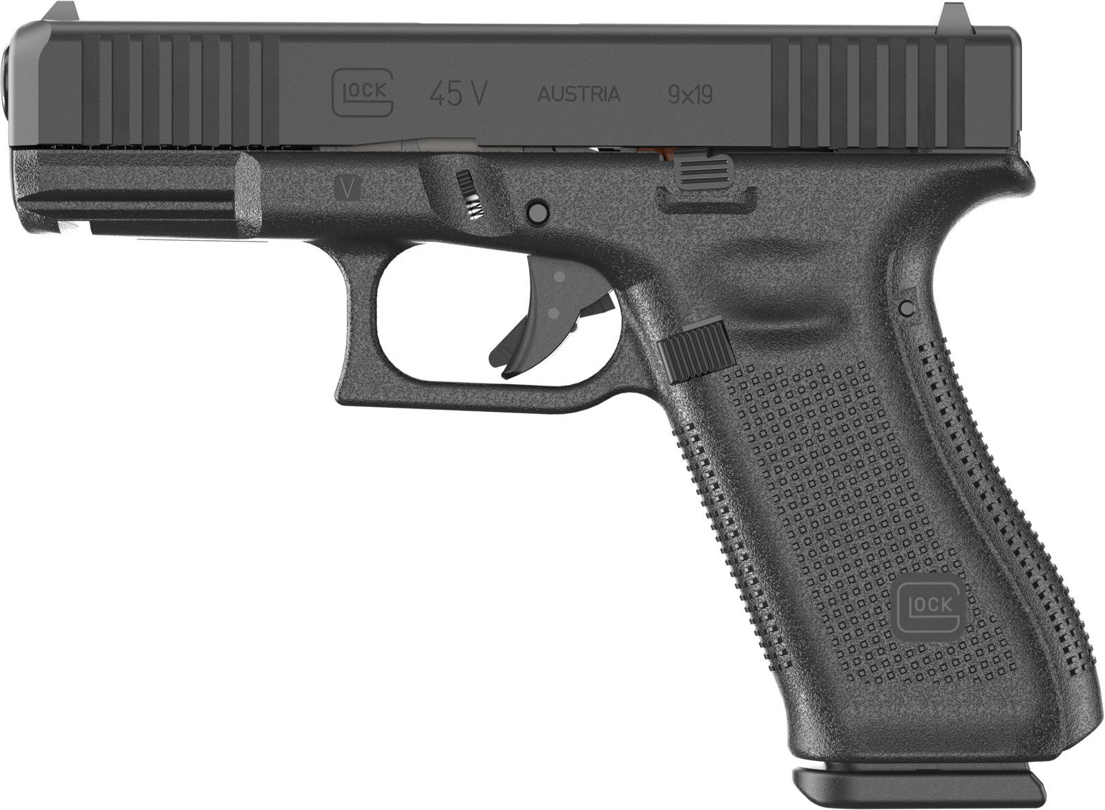 Glock PV4550203 G45 V Crossover 9mm Luger 17+1 4.02" Black GMB Barrel, Black nDLC Steel Serrated Slide, Black Polymer Frame w/Accessory Rail, Textured polymer Grip, Ambidextrous