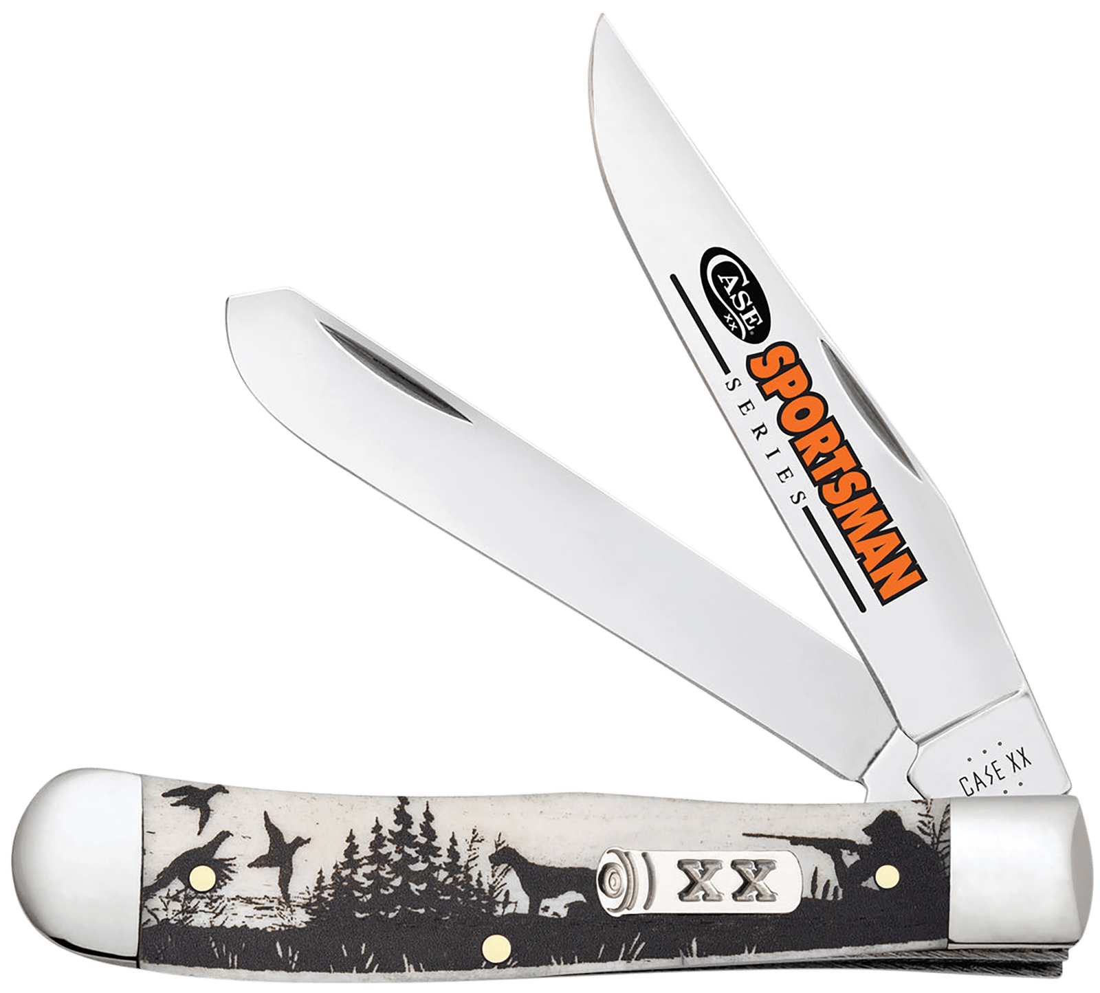 Case 81224 Trapper Sportsman Folding Clip Point/Spey Plain Mirror Polished Tru-Sharp SS Blade/Bird Dog Hunter Embellished Natural Bone Handle