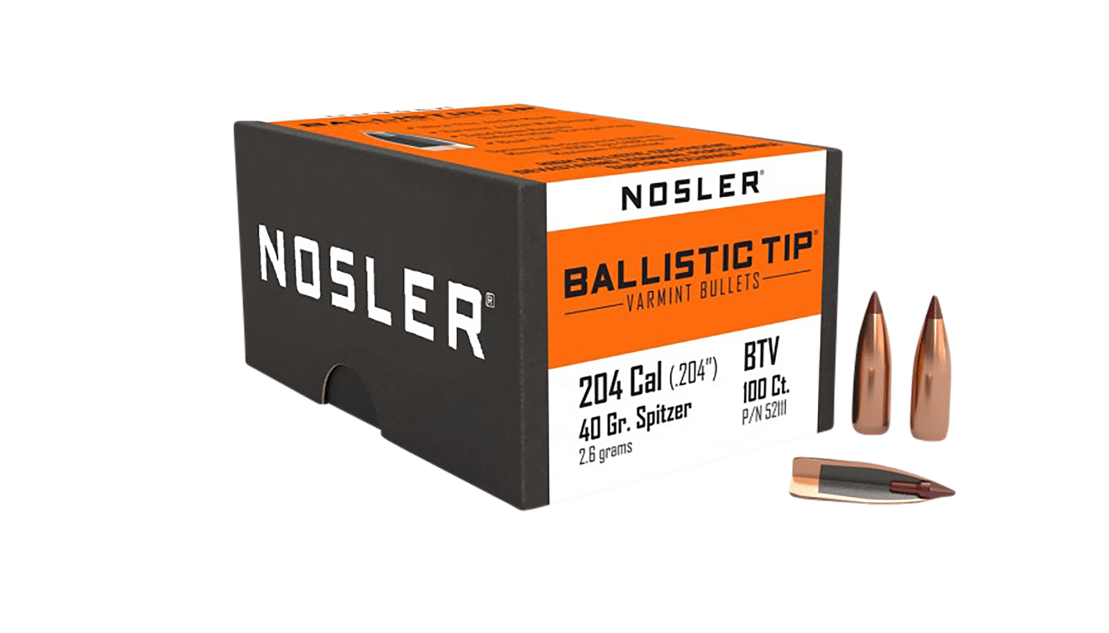 Nosler 52111 Ballistic Tip  204Ruger 40gr Spitzer 100/Box