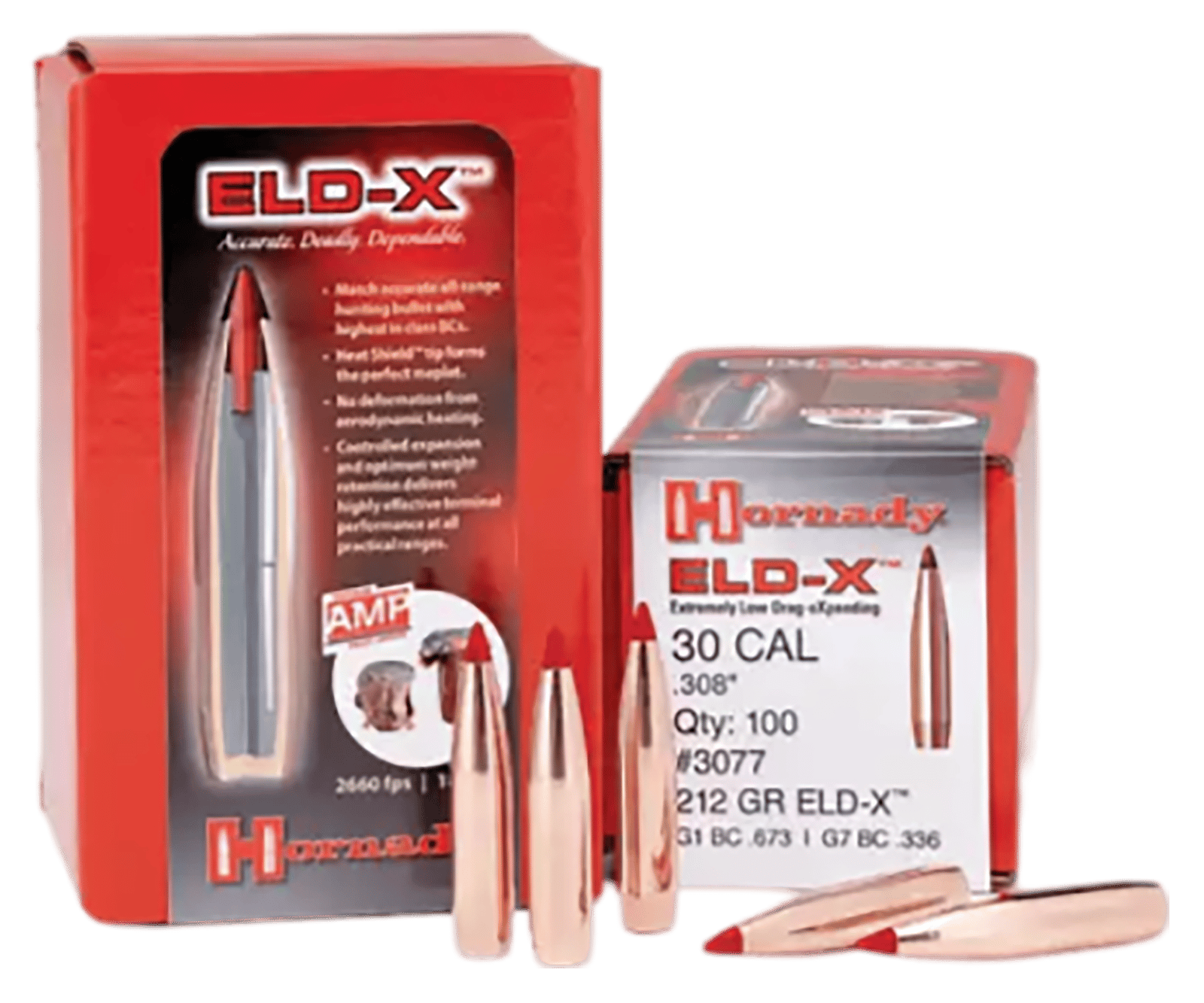Hornady 3077 ELD-X  30 Cal .308 212 gr Extremely Low Drag eXpanding 100 Per Box/ 15 Case