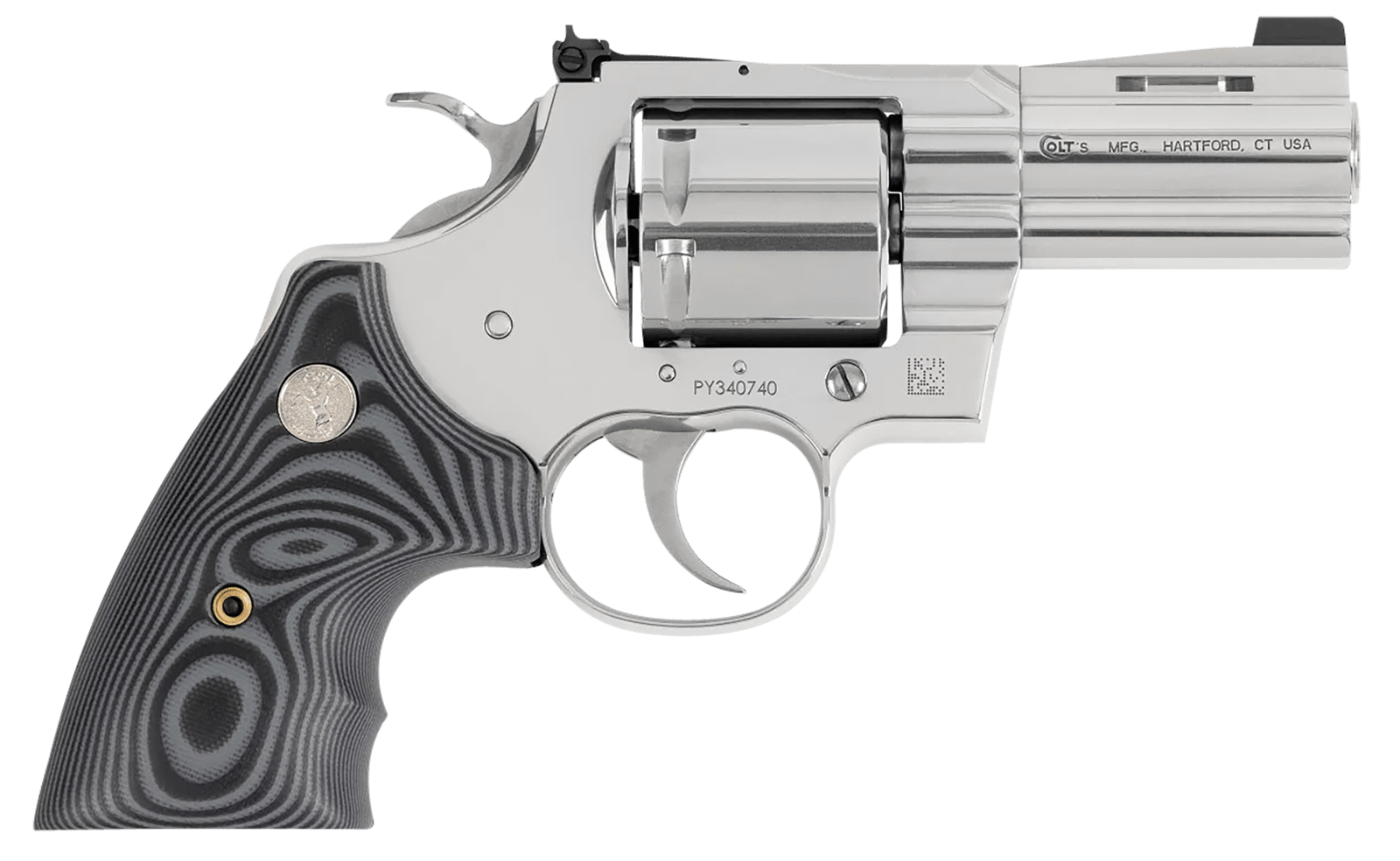 Colt Mfg PYTHONSP3NS Python Combat Elite 357 Mag/38 Special 6 Shot 3" Stainless Steel Recessed Target Crown Vent Rib Barrel, Cylinder & Frame, Black G10 Grip w/Colt Medallion, Exposed Hammer