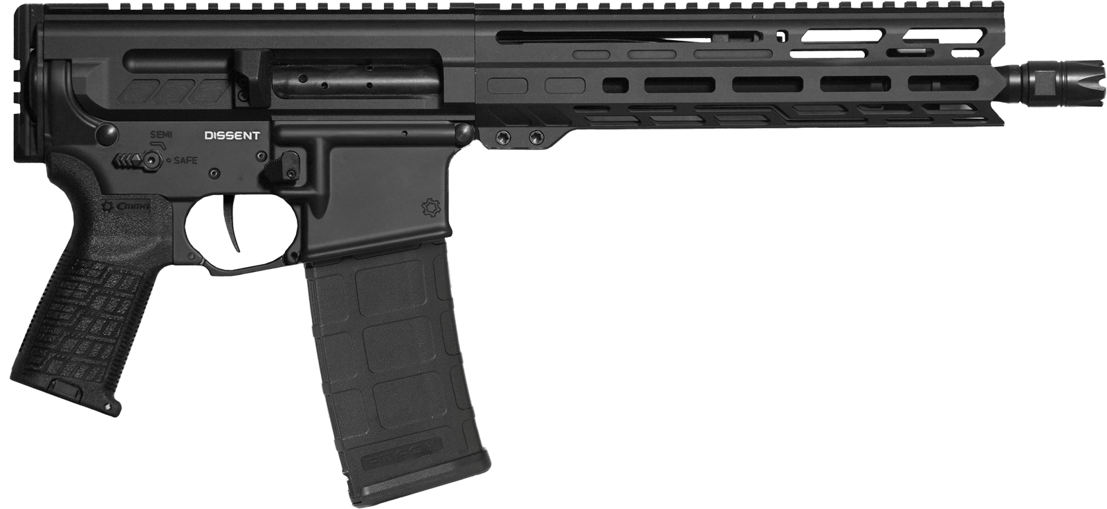 CMMG 30AC278AB Dissent MK4 300 Blackout 30+1 10.50", Black, Picatinny Brace Adapter, 9.60" M-LOK Handguard, Left Side Charging Handle, Zeroed Linear Comp, TriggerTech Trigger, Adj. Gas Block