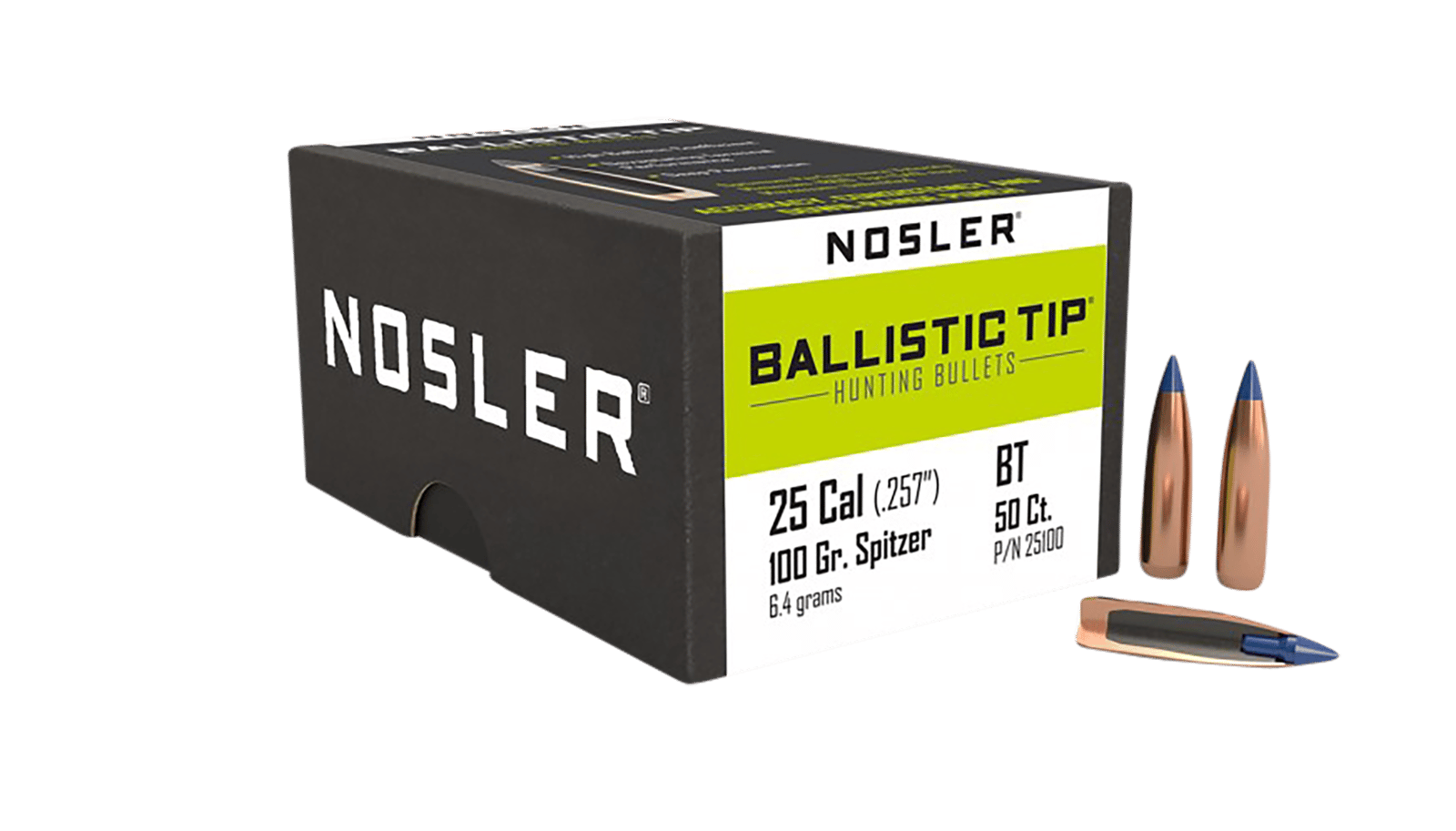 Nosler 25100 Ballistic Tip  25Caliber 100gr Spitzer 50/Box