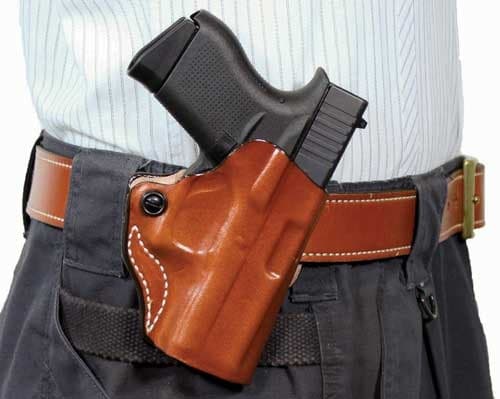 DESANTIS MINI SCABBARD HOLSTER RH OWB LEATHER 1911 5" TAN