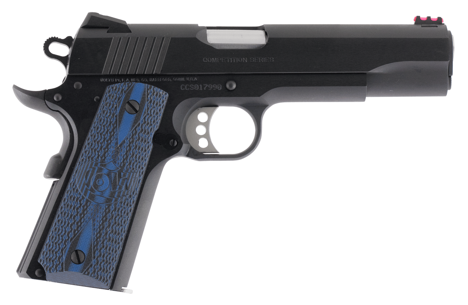 Colt Mfg O1970CCS Competition Government 45 ACP 8+1 5" Stainless National Match Barrel, Blued Serrated Carbon Steel Slide & Frame w/Beavertail, Blue Scalloped G10 Grip, Ambidextrous