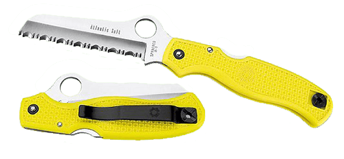 Spyderco C89SYL Atlantic Salt  3.69" Folding Sheepsfoot Serrated H2 Steel Blade, Yellow FRN Handle, Includes Pocket Clip