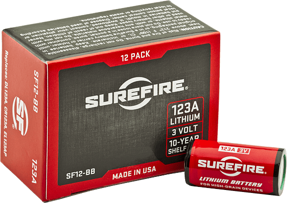 SureFire SF12BB 123A Batteries  Red/Black 3.0 Volts 1,550 mAh (12) Single Package Boxed