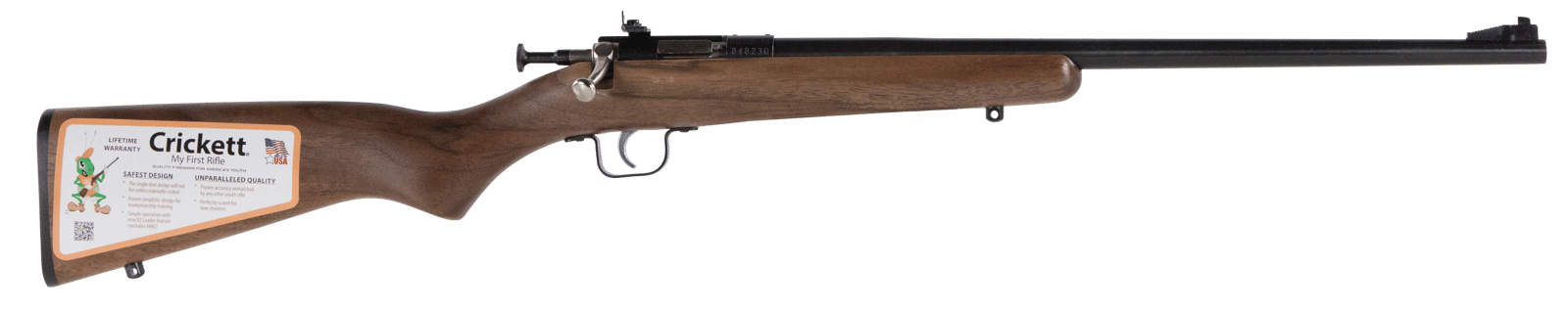 Crickett KSA2338 Youth  22 WMR 1rd 16.12" Barrel & Receiver, Fixed Front/Adjustable Rear Peep Sights, Walnut Stock w/11.5" LOP, Rebounding Firing Pin Safety