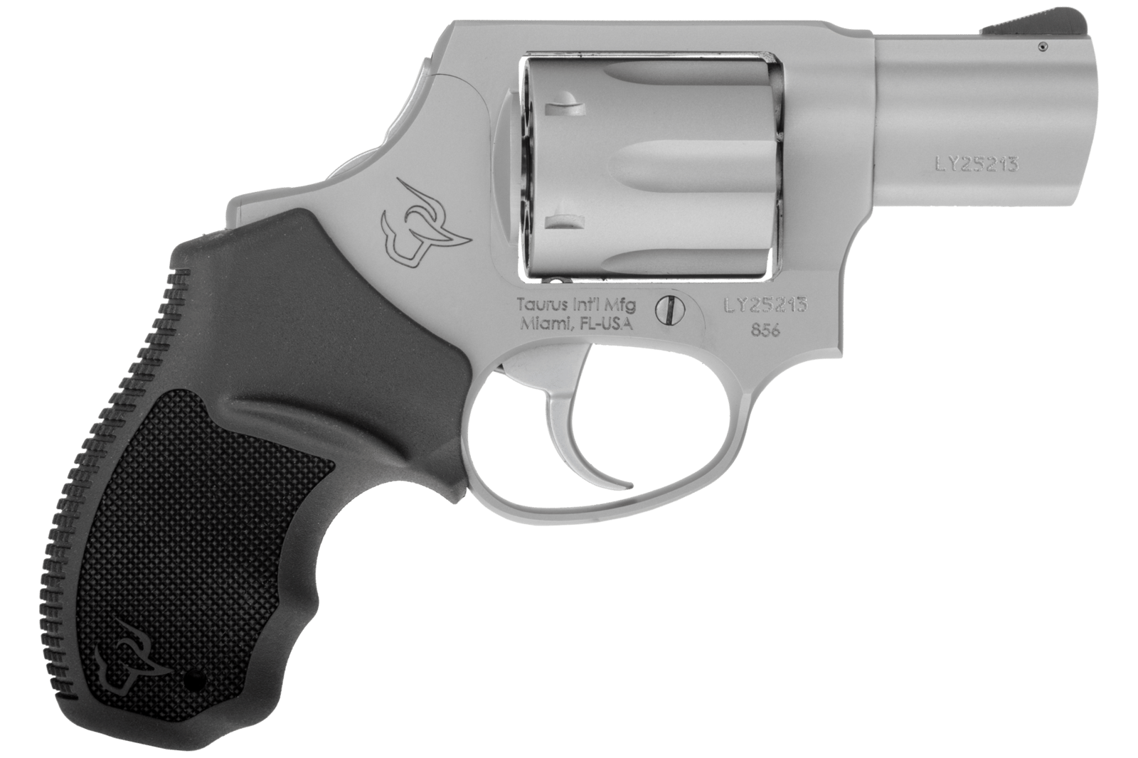Taurus 2-856029CH 856  Small 38 Special +P 6 Shot 2" Matte Stainless Steel Barrel, Cylinder & Frame, Black Finger Grooved Rubber Grip, Transfer Bar Safety, Concealed Hammer