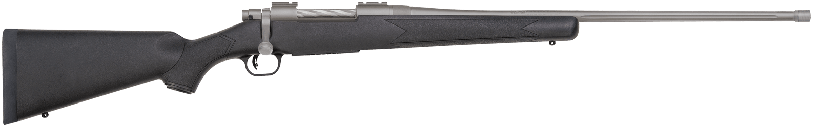 Mossberg 28261 Patriot Full Size 7mm PRC 3+1 24" Stainless Cerakote Fluted Threaded Barrel, Drilled & Tapped Stainless Cerakote Receiver, Black Fixed Synthetic Stock