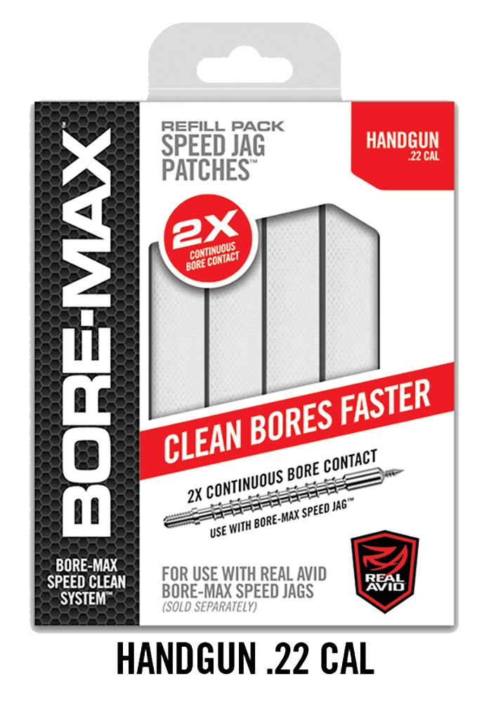 Real Avid AVBMPATCH4S Bore-Max Speed Jag Patches Refill 22 Cal Handgun 4"S Synthetic 250 Per Box