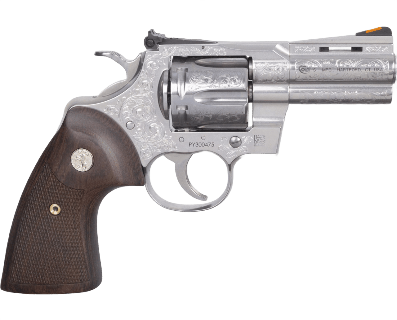 Colt Mfg PYTHONSP3WSSE Python  357 Mag 6rd Shot 3" Stainless Steel Barrel, Cylinder& Frame, Walnut Grip w/Medallion