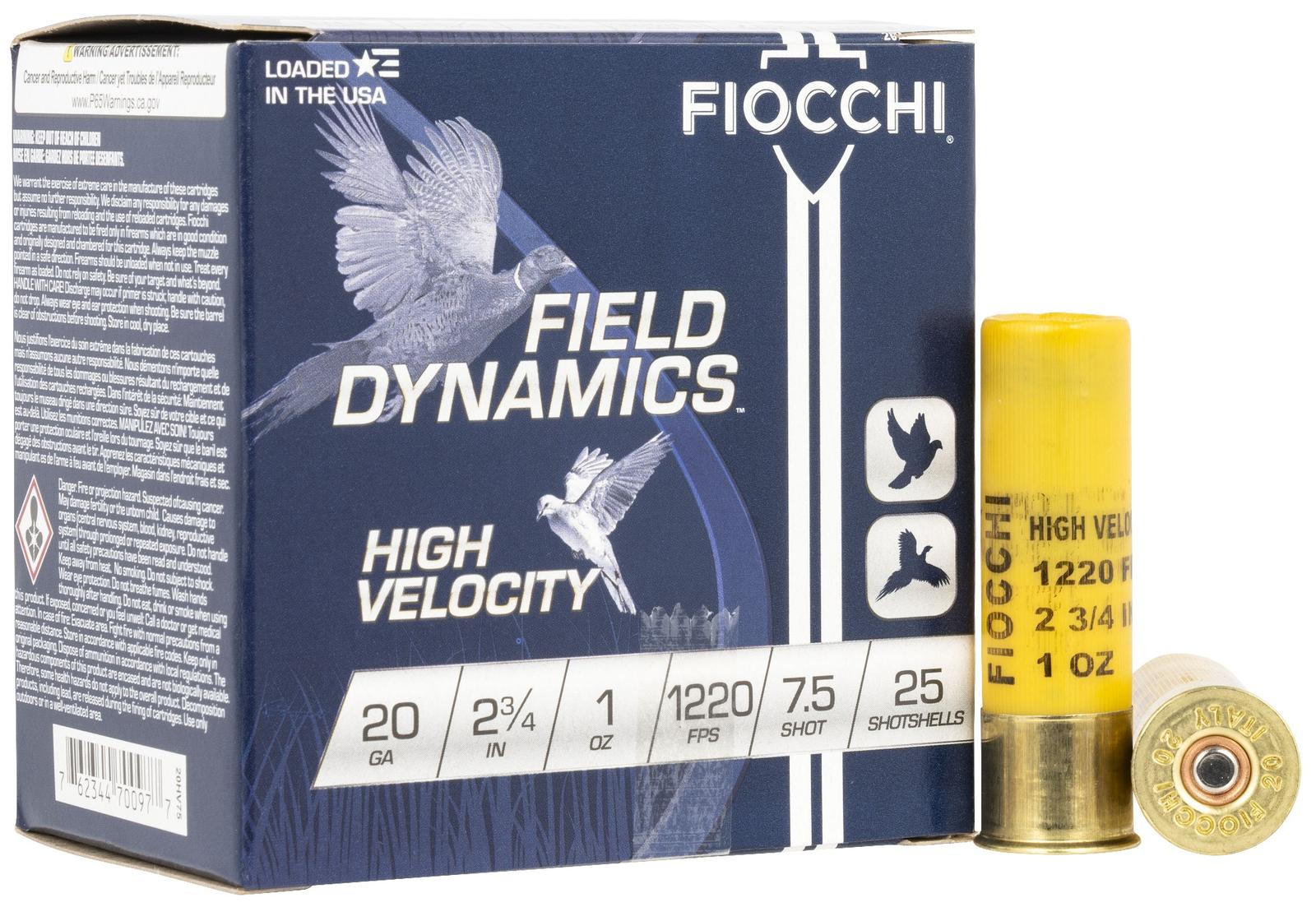Fiocchi 20HV75 Field Dynamics High Velocity 20Gauge 2.75" 1oz 7.5Shot 25 Per Box/10 Case