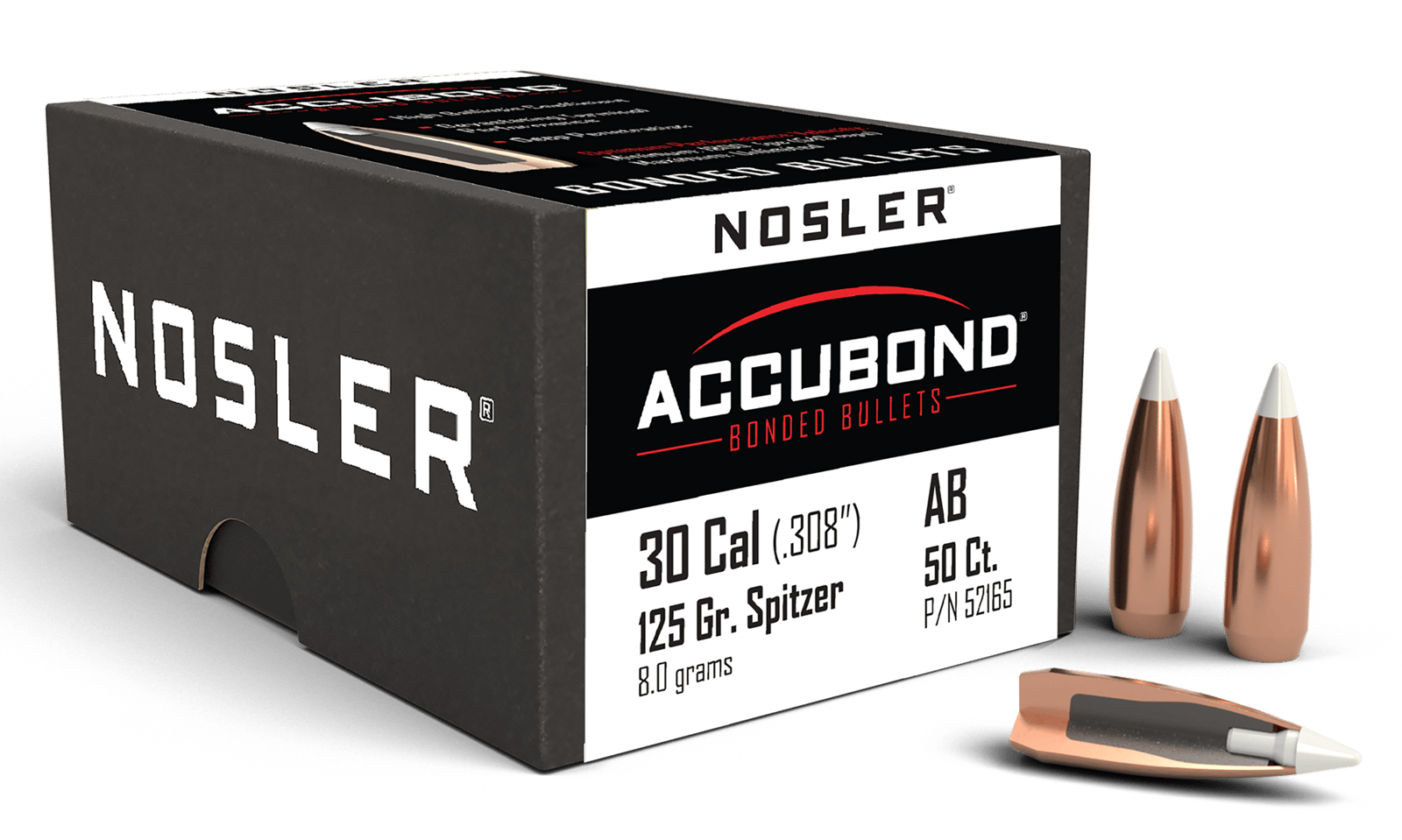 Nosler 52165 AccuBond  30Cal 125gr Spitzer Point 50/Box