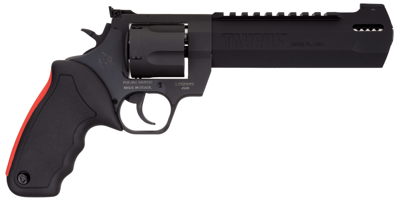 Taurus 2454061RH Raging Hunter  454 Casull 5rd 6.75" Matte Black Oxide Steel Black Rubber with Integrated Red Cushion Insert Grip