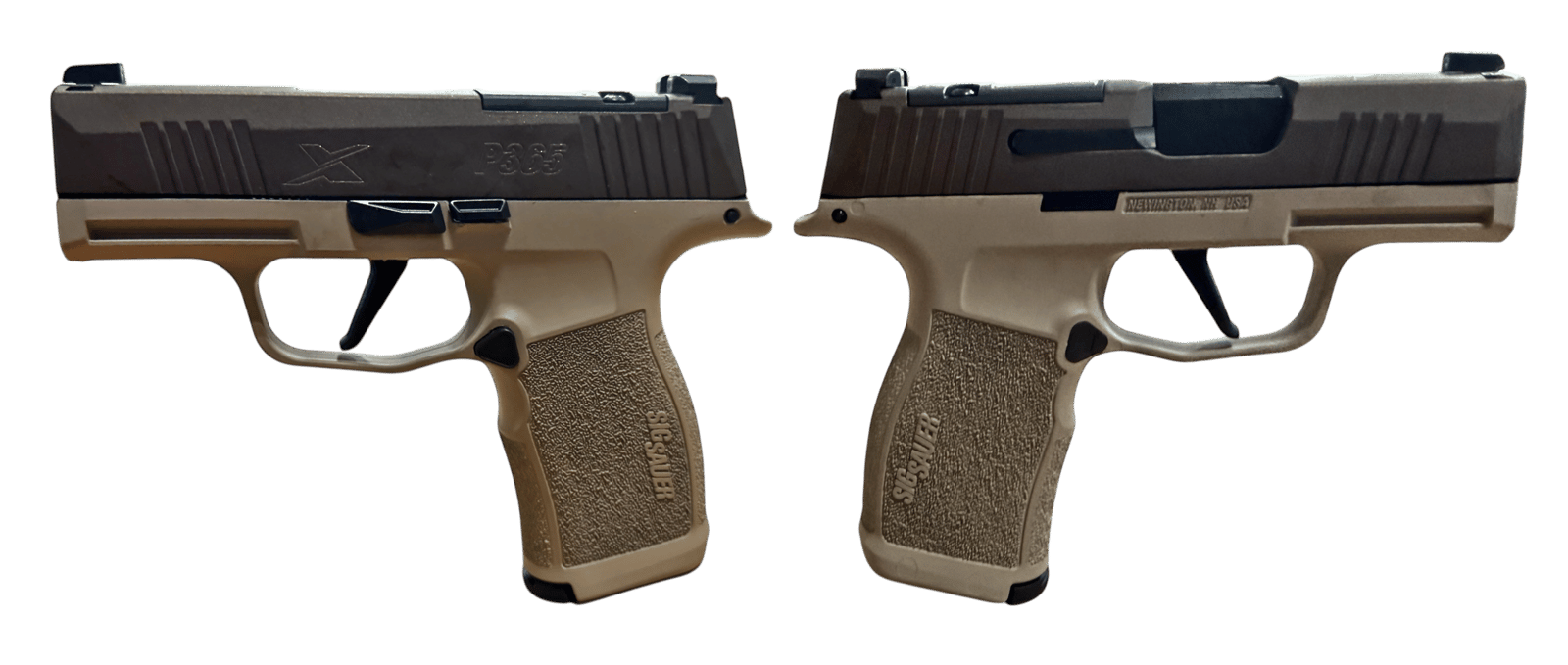 SIG SAUER P365X TWO TONE TAN 9MM PSTL 3.1" BBL 2-12RD MAGS, OPTC PLTE COVER