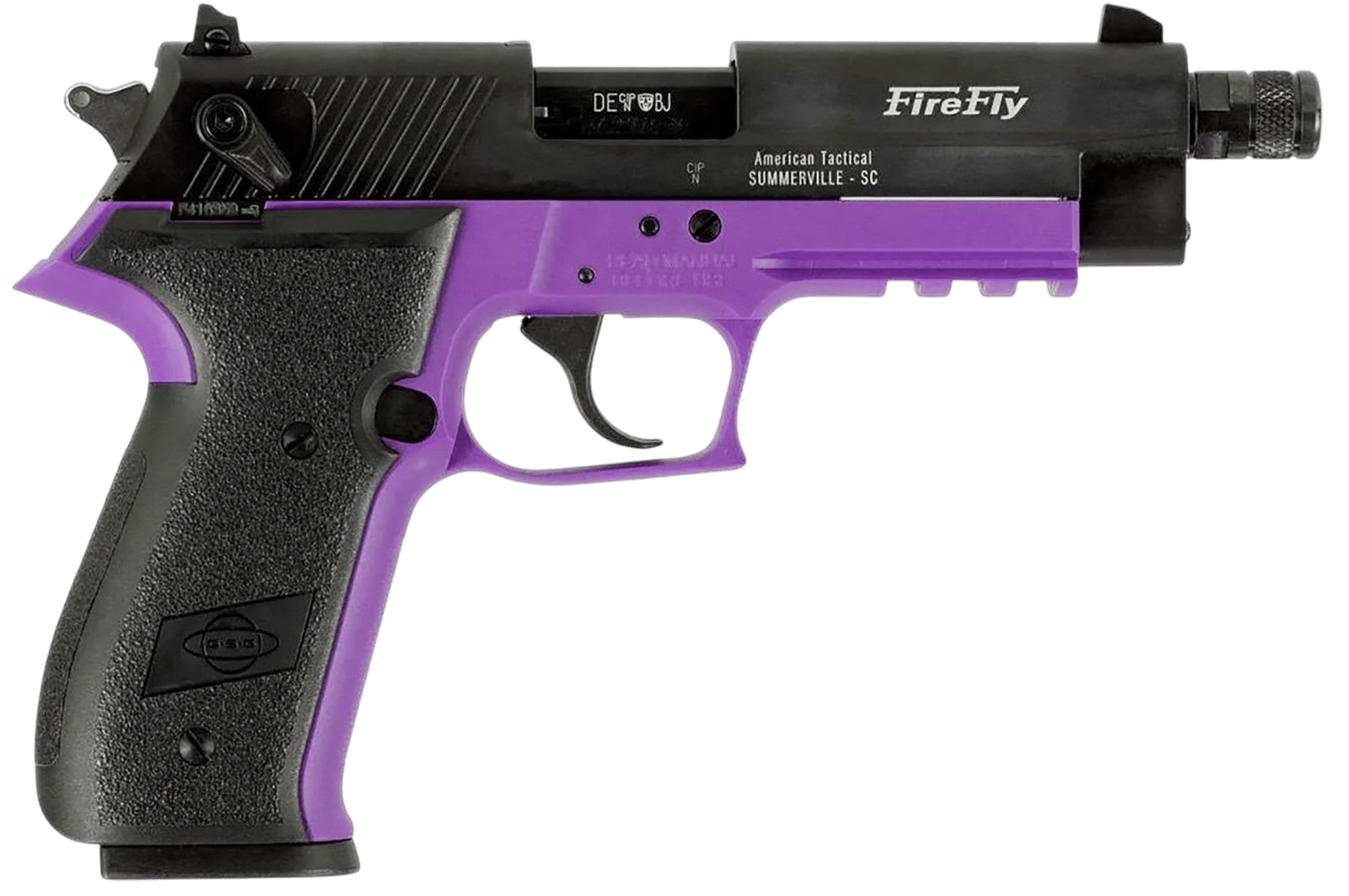 GSG GERG2213TFFLA FireFly  22 LR 13+1 4.90" Black Threaded Barrel, Aluminum Serrated Slide, Purple Aluminum Frame w/Picatinny Rail, Textured Grip