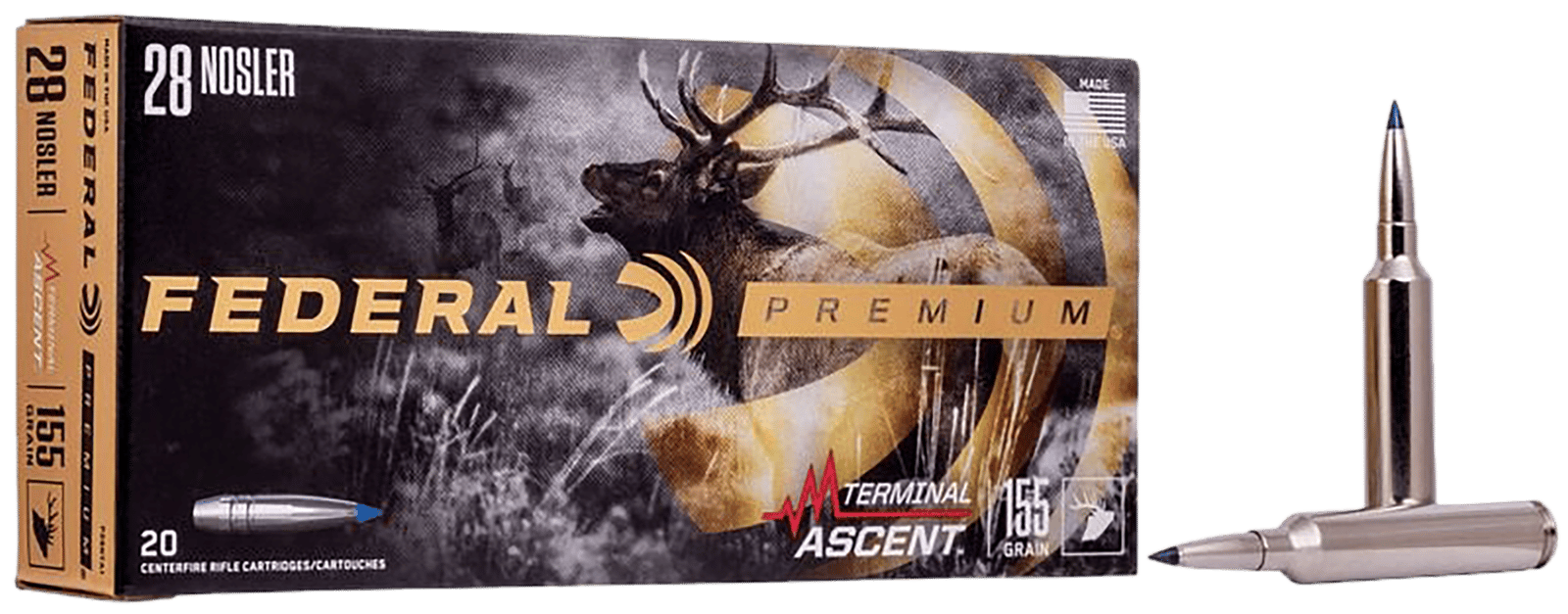 Federal P28NTA1 Premium  28Nosler 155gr Terminal Ascent 20 Per Box/10 Case